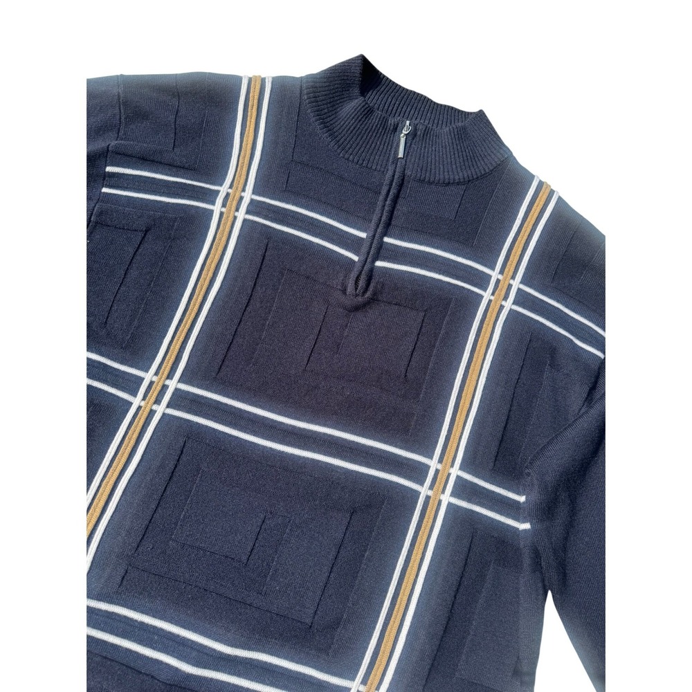 Stacy Adams Men's XXL Navy Blue Geometric Textured‎ Quarter Zip Pullover Sweater